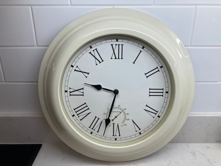 image for John Lewis 40cm Round Roman Numerals Cream Wall Clock & Thermometer