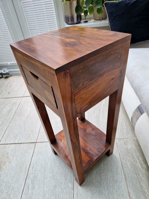 Solid wood side table with drawer. 12 inch sqr 29.5inch tall