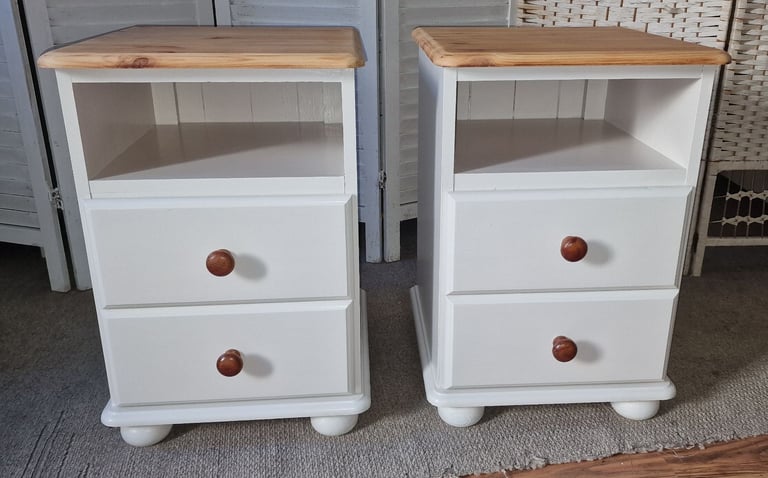 UPCYCLED PAIR OF SOLID PINE BEDSIDE CABINETS 