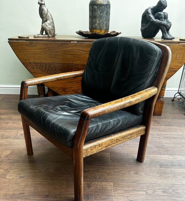 image for Vintage 1960s Danish Dyrlund Leather Mid-Century Lounge Chair