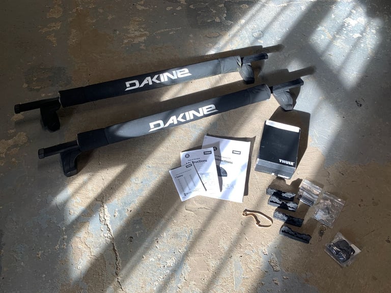 image for Thule Roof Bars (120cm) with Fitting Kit 3028 (BMW) and wide Dakine Pads