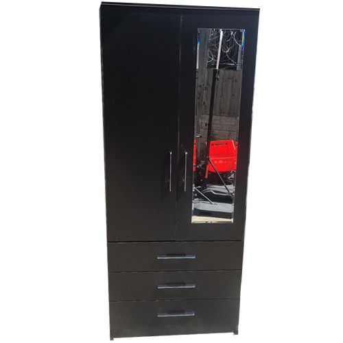 2 Door 3 Drawer Mirror Wardrobe - Black