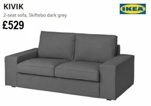 RRP:£1058 2x IKEA KIVIK TWO SEAT SKIFEBO DARK GREY MATCHING SOFA SUITE LONDON DELIVERY (DFS)