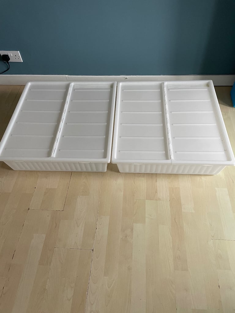 image for 2 Ikea white underbed storage boxes