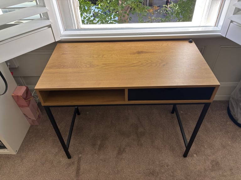 image for Desk with 1 drawer, oak, black 