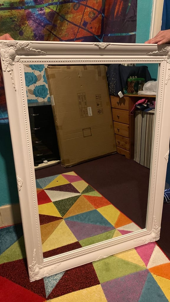 Large White Elegant Framed Mirror