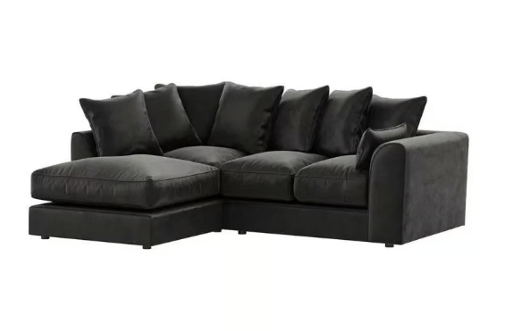 image for Brand New - Plush Velvet 4 Seater Black Corner Sofa - Left/Right Side - SAME/NEXT DAY DELIVERY