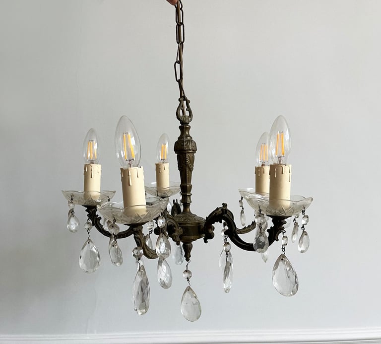 image for Vintage 5-arm brass chandelier