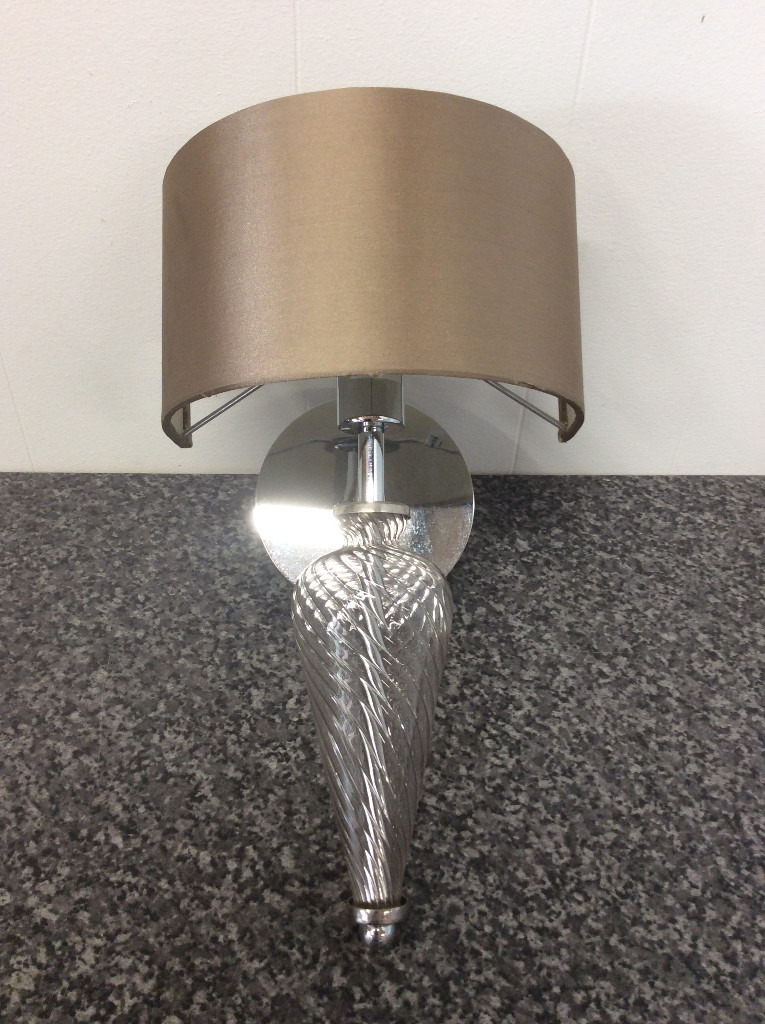 Dunelm Silver & Glass Modern Wall Light & Metallic Brown Lampshade