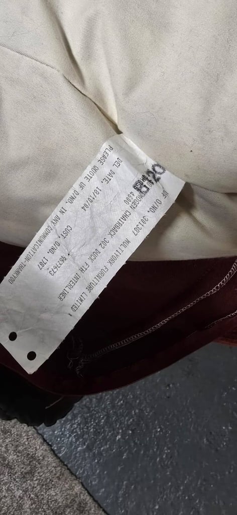 Multiyork®️ Imogen Duck Feather Interlined Wine Red Fabric Loose Cover Armchair Excellent Condition