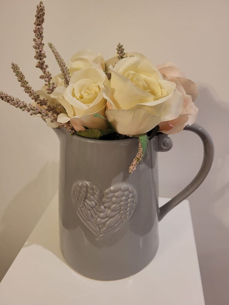 image for Grey Jug Vase and Flowers Like New