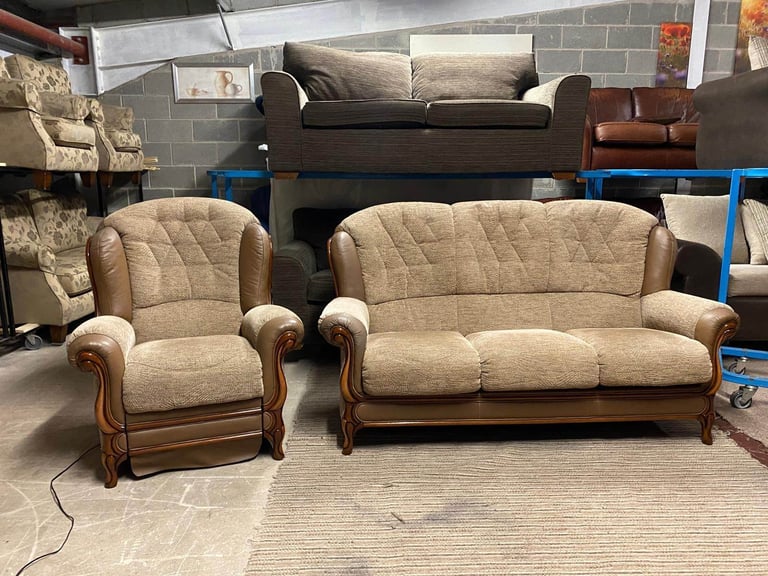 Mini Divani Brown Fabric 3 Seater Sofa and ELECTRIC RECLINER Chair 