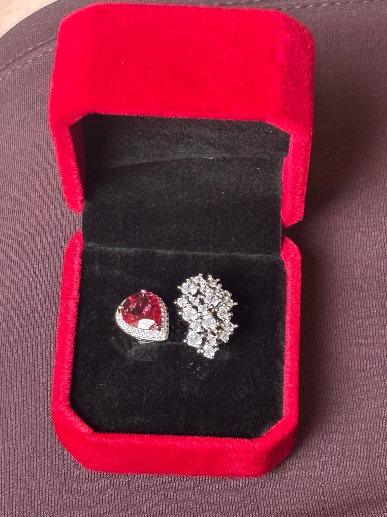 Sterling Silver Red & Clear Zircon Ring 