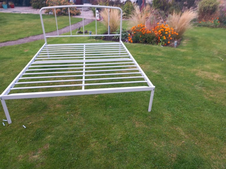 image for METAL DOUBLE BED FRAME, LIGHT GREY, AS NEW