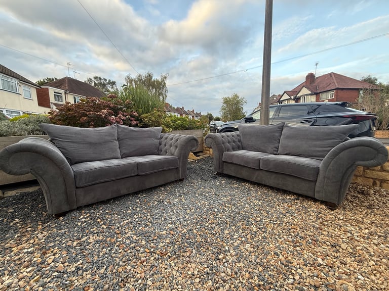 Grey Chesterfield 3 Seater Sofa Set 