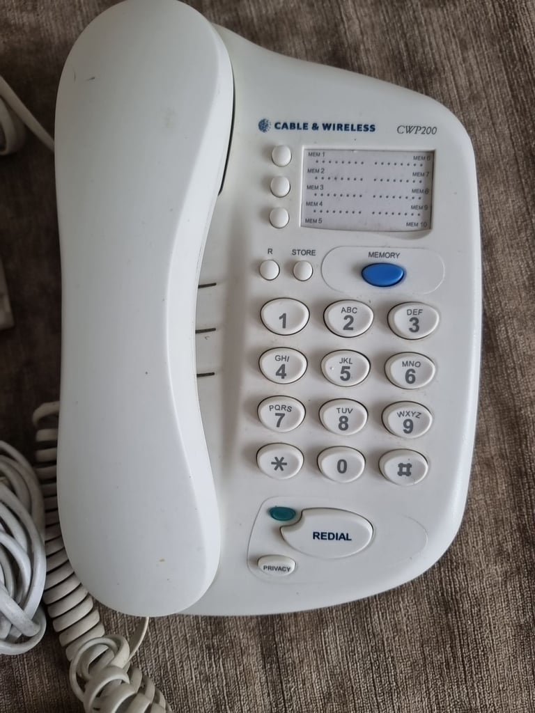 1980s CWP200 Push Button Corded White Telephone Vintage Retro