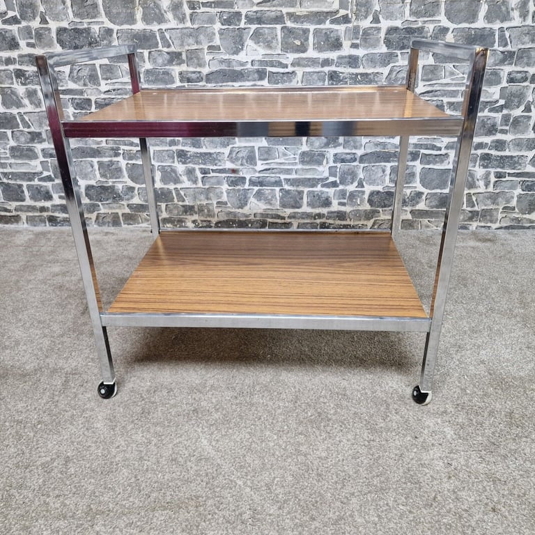 Vintage Chrome & Wood Effect Drinks Trolley on Castors