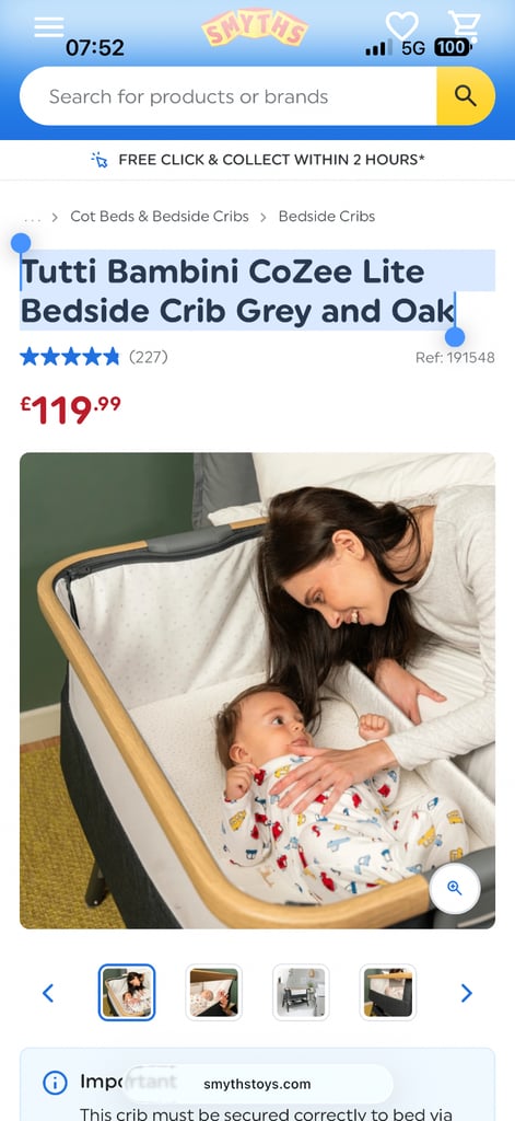 Tutti Bambini CoZee Lite Bedside Crib Grey and Oak