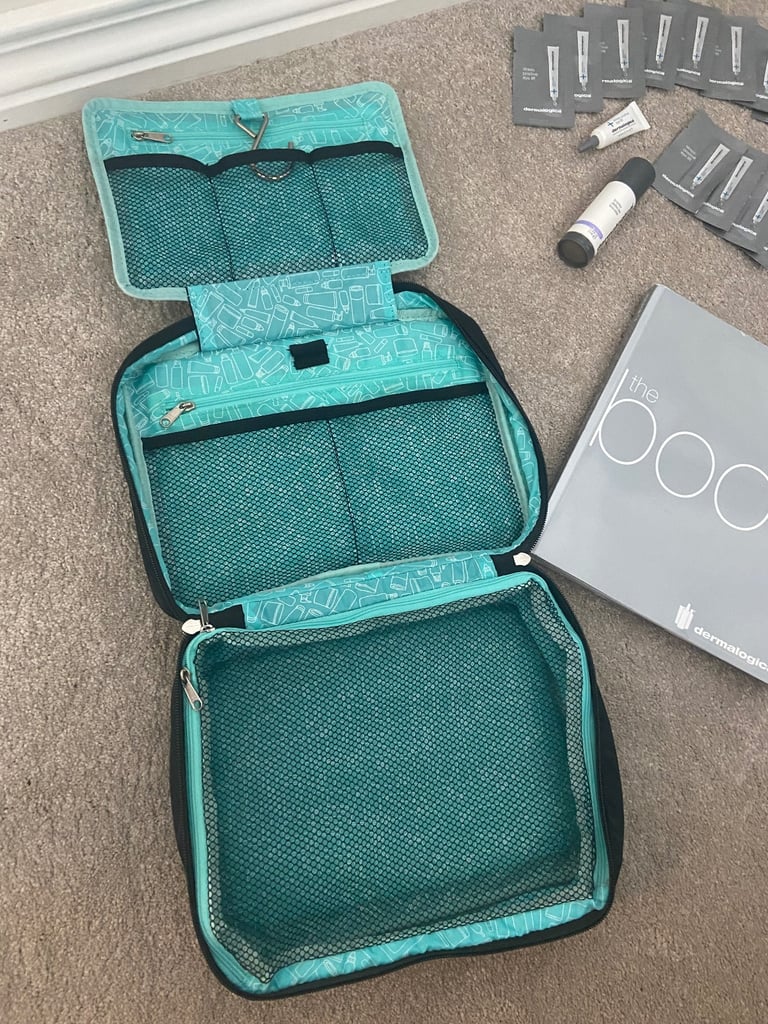 DERMALOGICA Cosmetic / Toiletry Bag, Product a guide & 32 Sample Sized Products 
