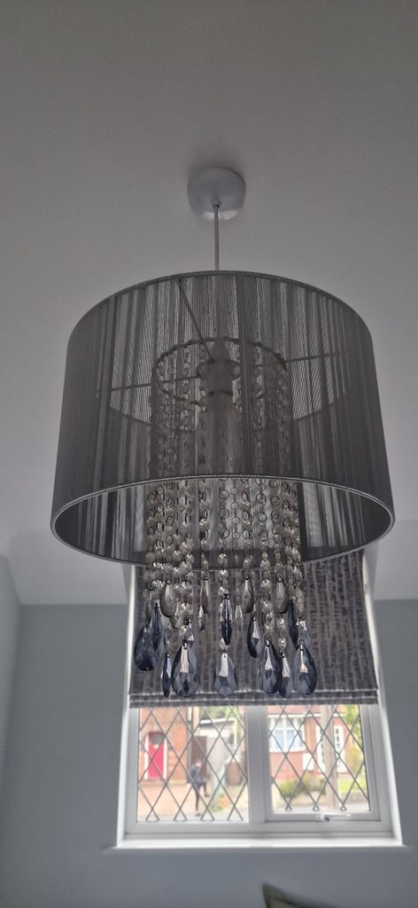 image for Grey Pendant Light Shade with Crystals