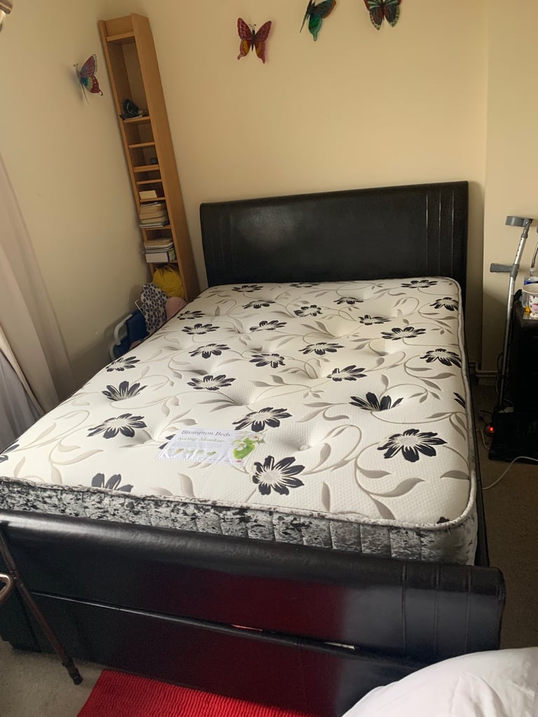 King size Bed Black Leather thick mattress