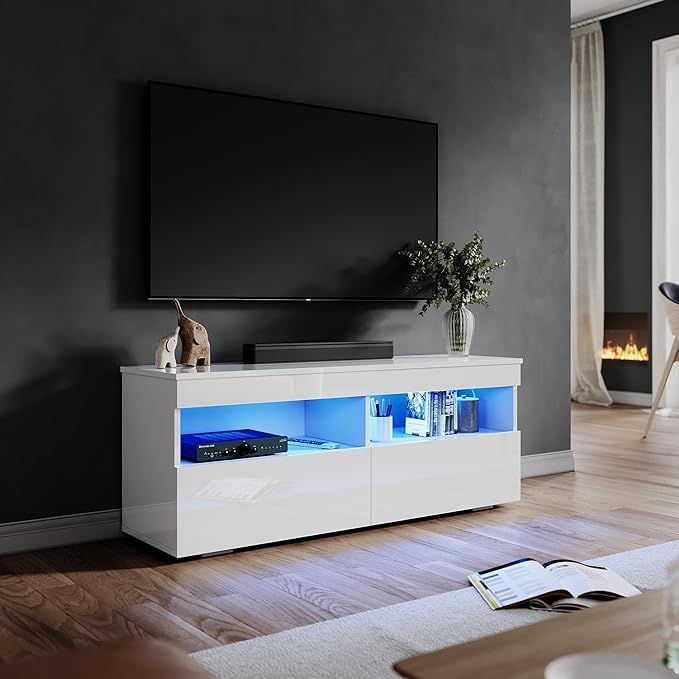 image for New Modern TV Stand Cabinet with Shelves and Drawers White RRP £175 Our Price £110