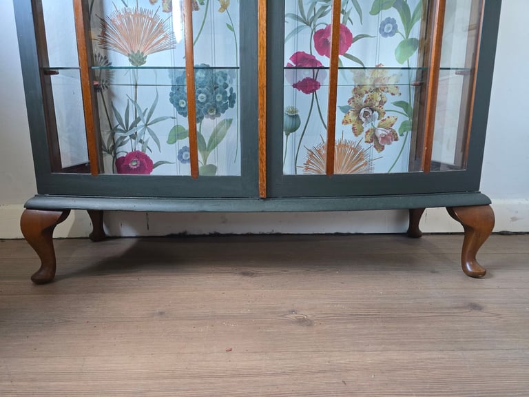 REFURBISHED  XL Antique Drinks Cabinet Cocktail Display Glass Wildflowers - Possible Local Delivery