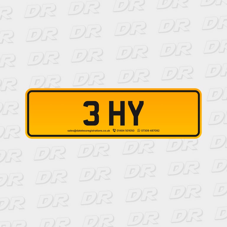 3 HY - Dateless 1x2 Cherished Private Number Plate / Registration Mark