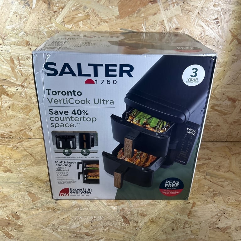 image for Salter Toronto VertiCook Ultra Air Fryer 9L 2 Drawers 9 Function PFAS-Free Black