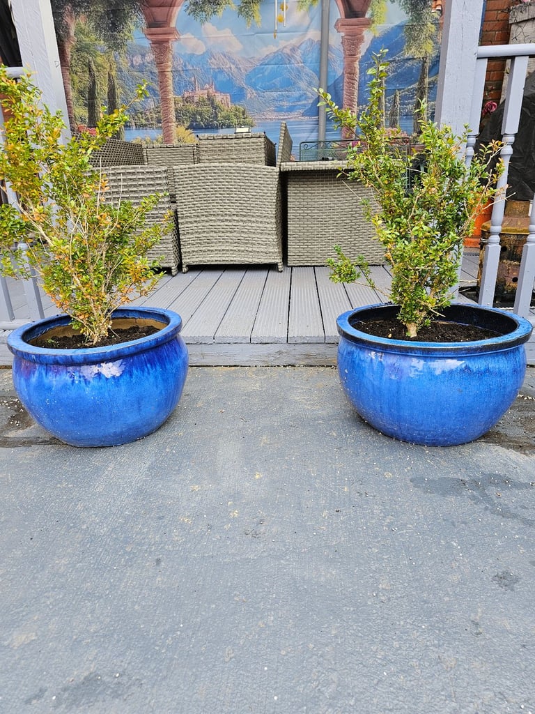 Extra Large Vibrant Blue Glazed Ceramic Pots