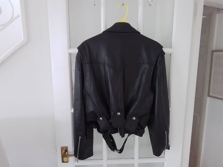 Jacket Soft Black Leather Biker Jacket Size 12-14 