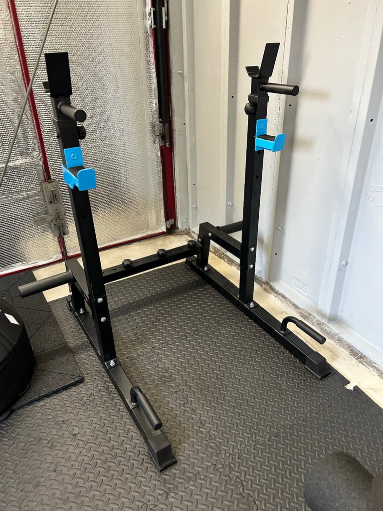 Squat rack / bench press, heavy duty weights bench & calf raise machine