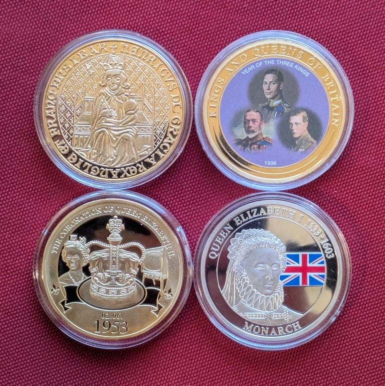♥NEW♥ £2 each - GOLD-plated UK ROYALTY coin medallions