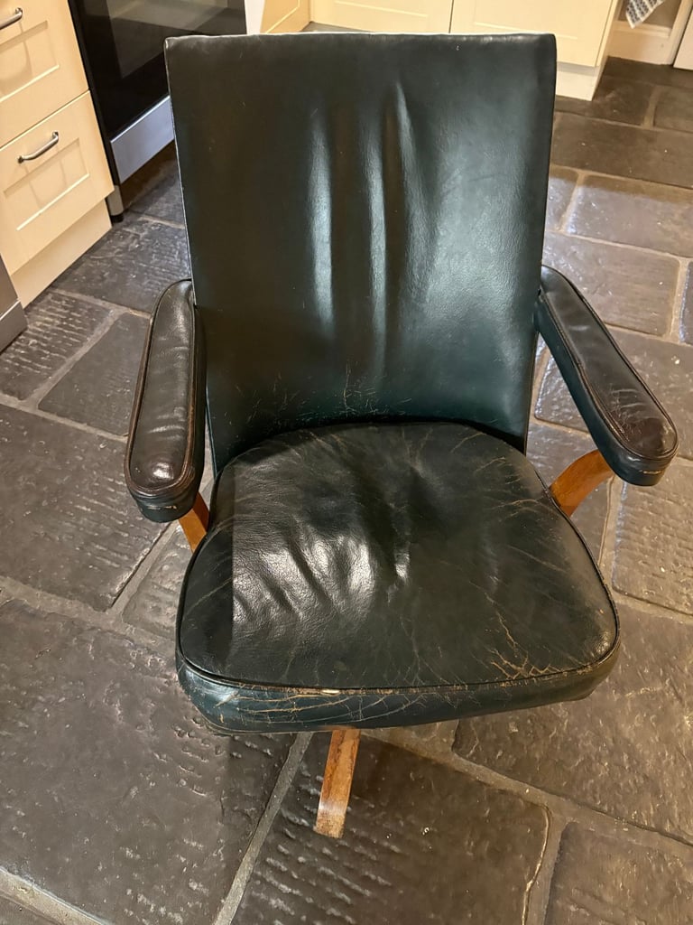 image for Vintage Bank Managers / Directors leather revolving office Swivel Chair 