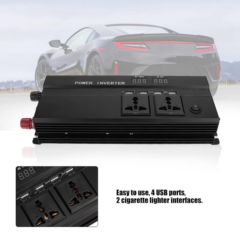 Vehicle Power Inverters, 4000W DC 12/24V to AC 220V LCD Display Car