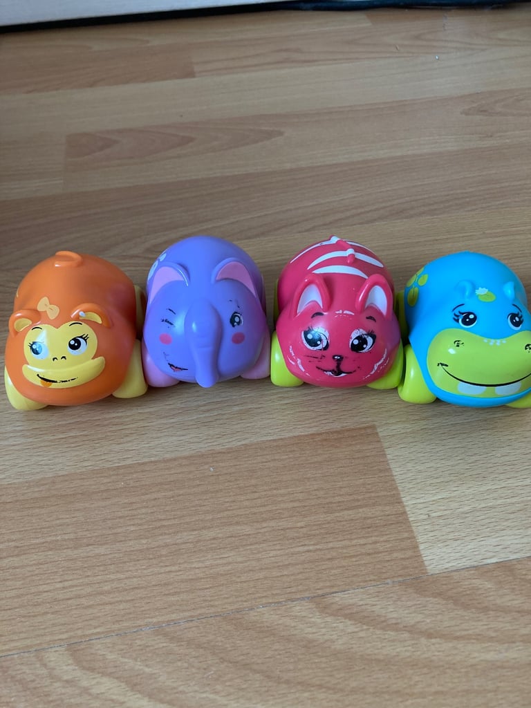 4 x smoby push along animal cars and 3 x wooden vehicles
