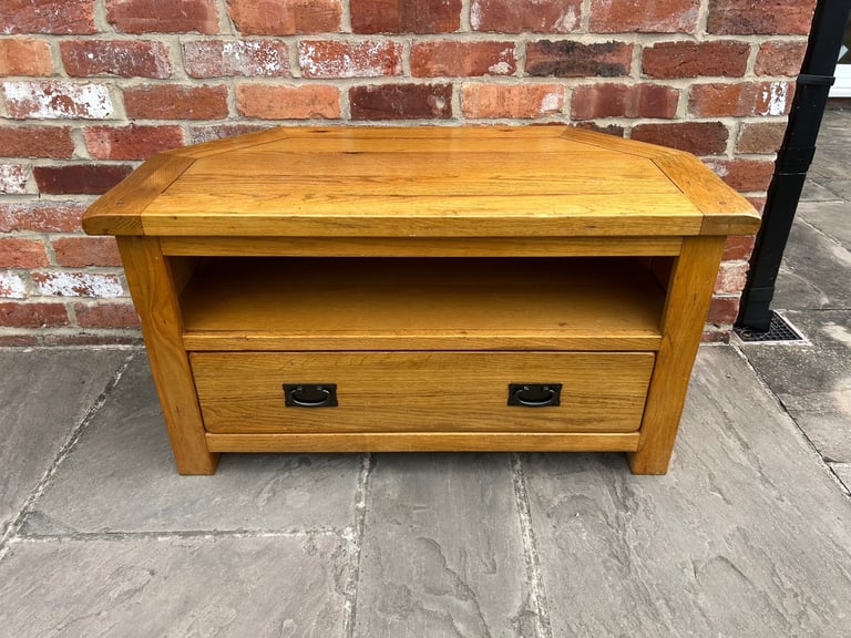 Rustic Solid Oak Corner TV Stand - Good Condition 