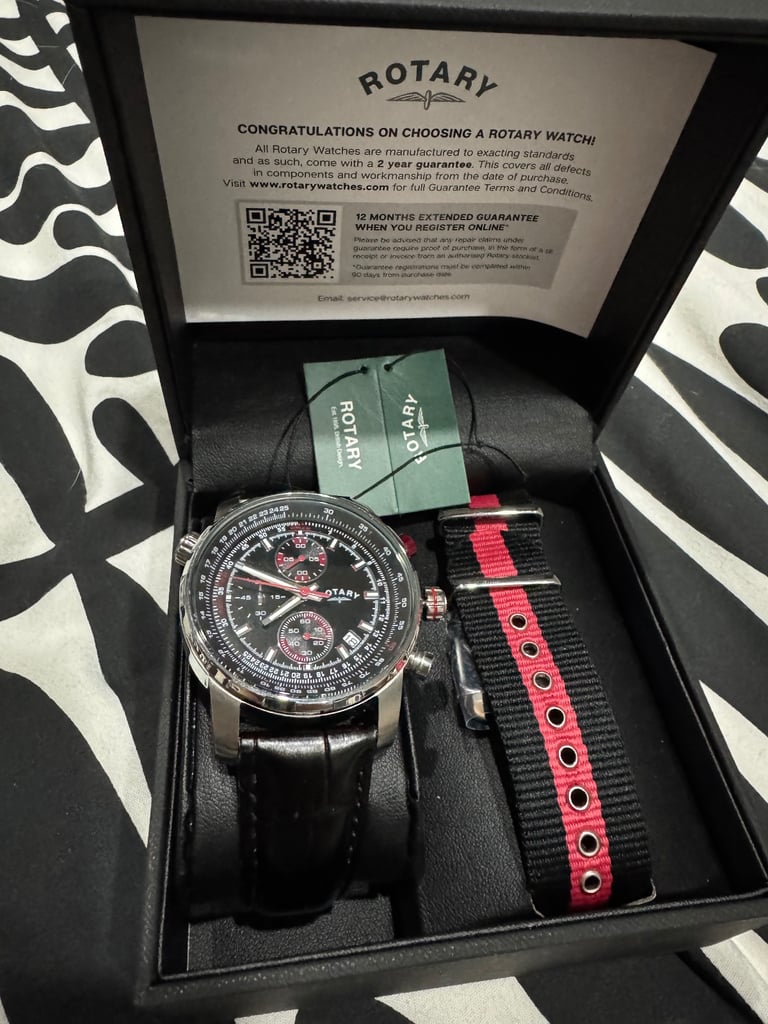 image for Rotary Men's Black Leather Strap With Black Dial Watch