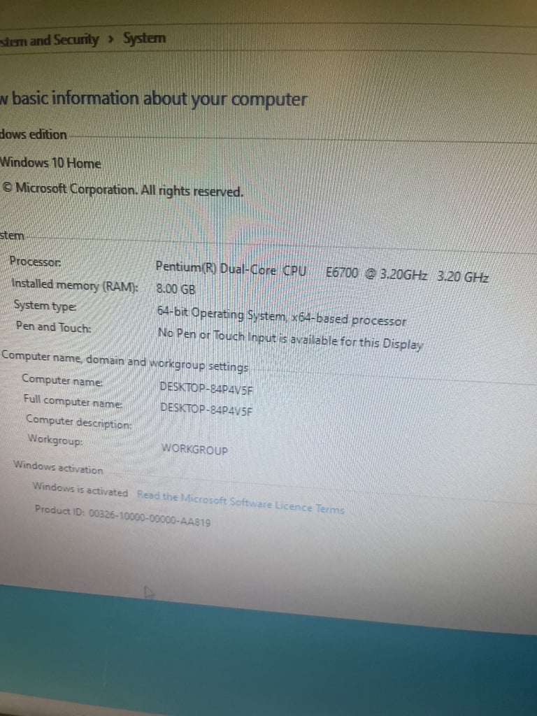 Full pc with Intel Pentium core 8gb ram 500gb hdd windows 10 pro , office 365 