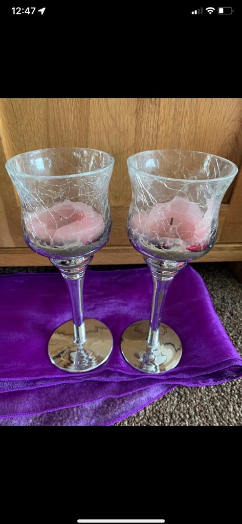 image for 2 x glass candle holders ornaments as new