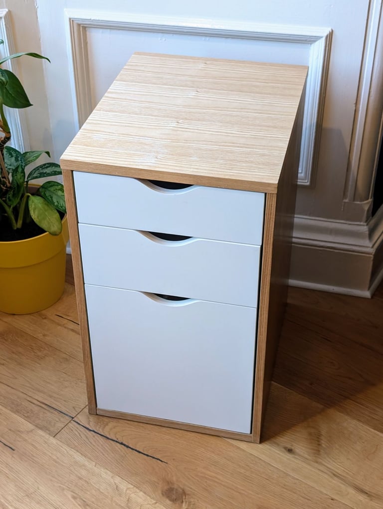John Lewis filing cabinet (two-tone oak/white) with dividers