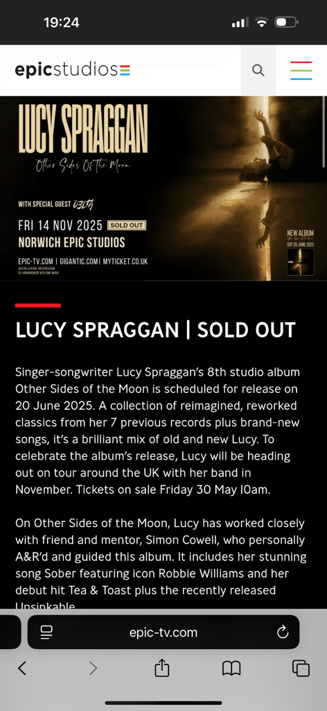 image for Lucy Spraggan 2 tickets 14/11/25 epic studio Norwich 