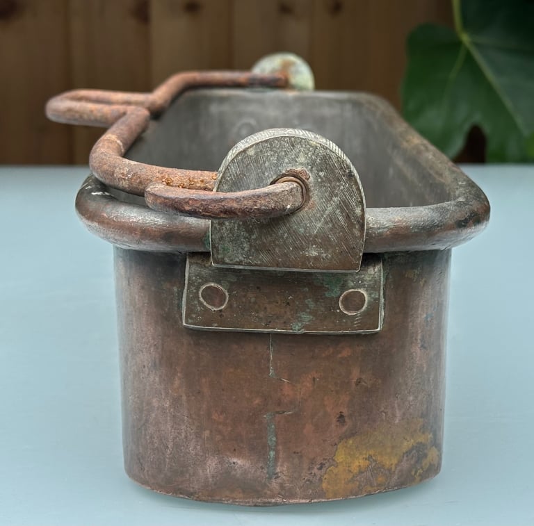 ANTIQUE FRENCH COPPER FISH KETTLE, PAN, JARDINIERE, PLANTER, 58cm long 4kg - 1900s - WILL POST!