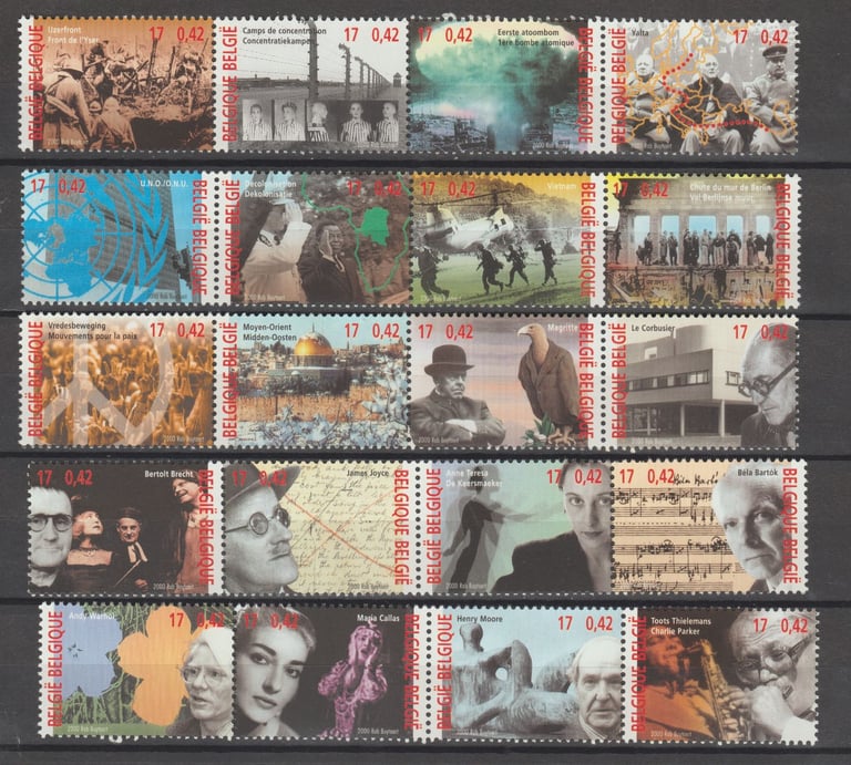 Belgium 2000 - The 20th Century - 2nd issue MNH - War, Peace and Art Celebrities