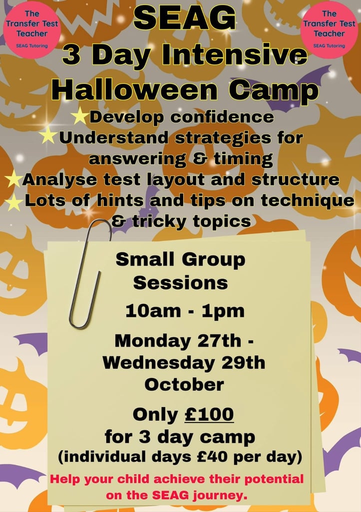 image for SEAG Halloween Revision 3 Day Intensive Camp Carrickfergus & surrounding areas