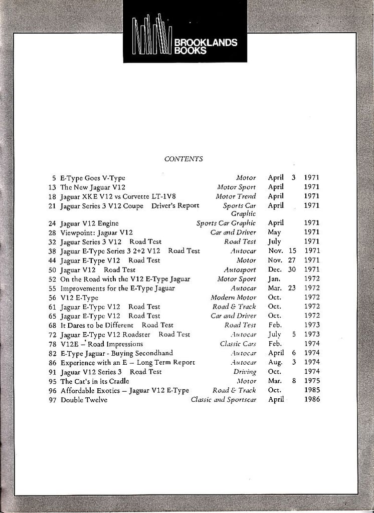 JAGUAR E TYPE 1971 - 1975 SERIES III V12  BROOKLANDS BOOKS REVISED Edn.1985