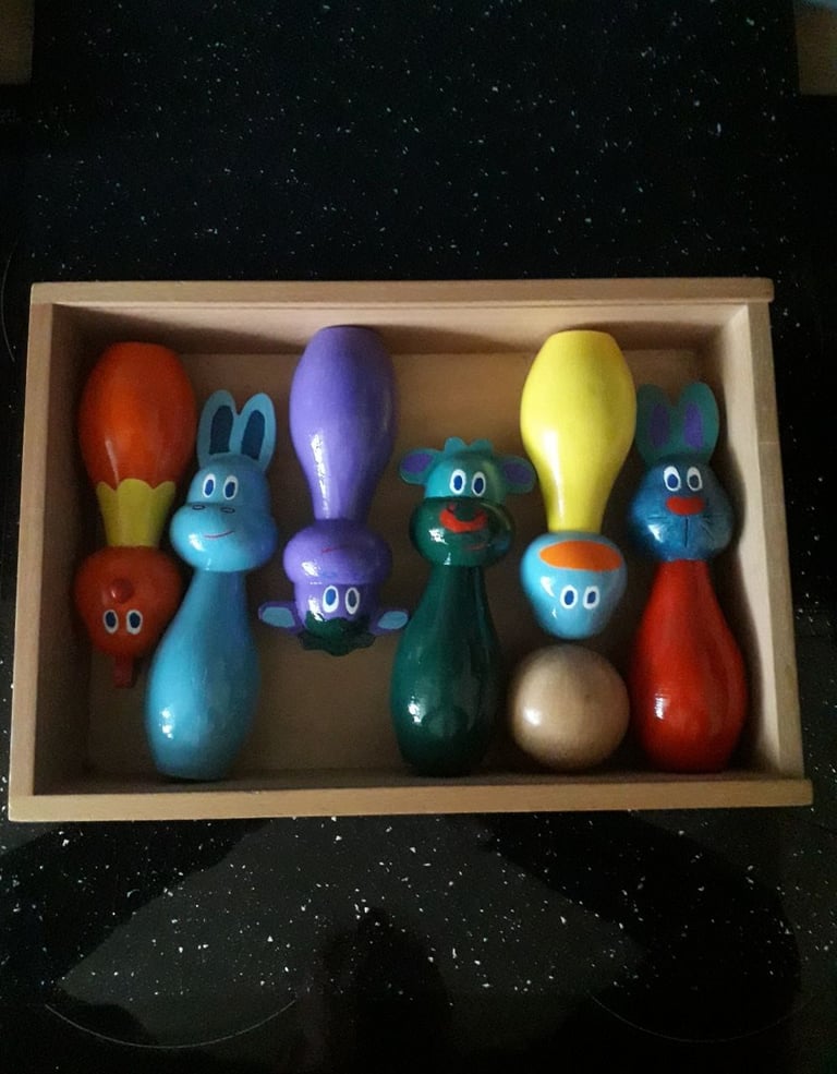 image for ELC Wooden Animals Skittles/Bowling Set 