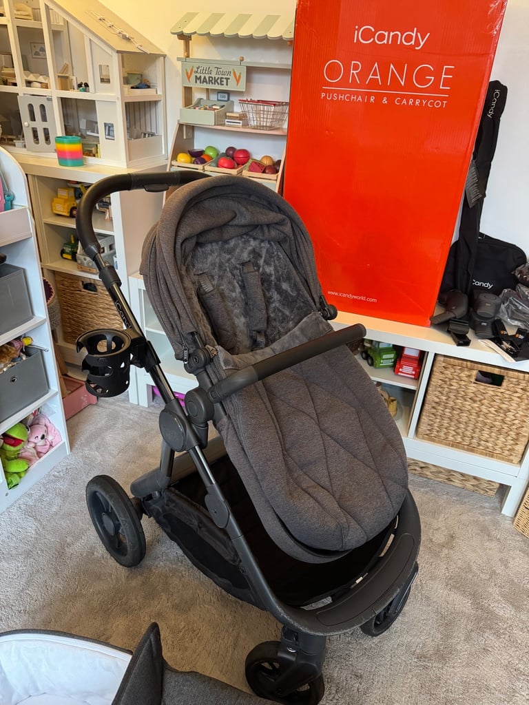 Icandy orange pushchair & carrycot with accessories