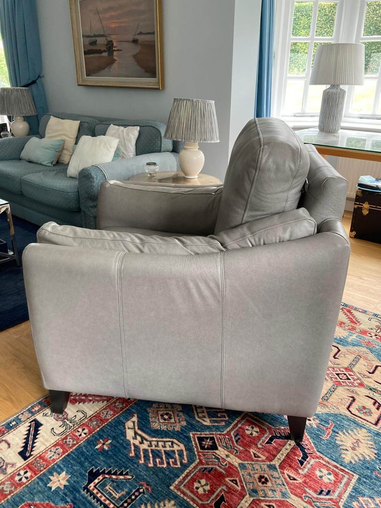 Grey Thomas Lloyd Hudson Leather Chair with Footstool