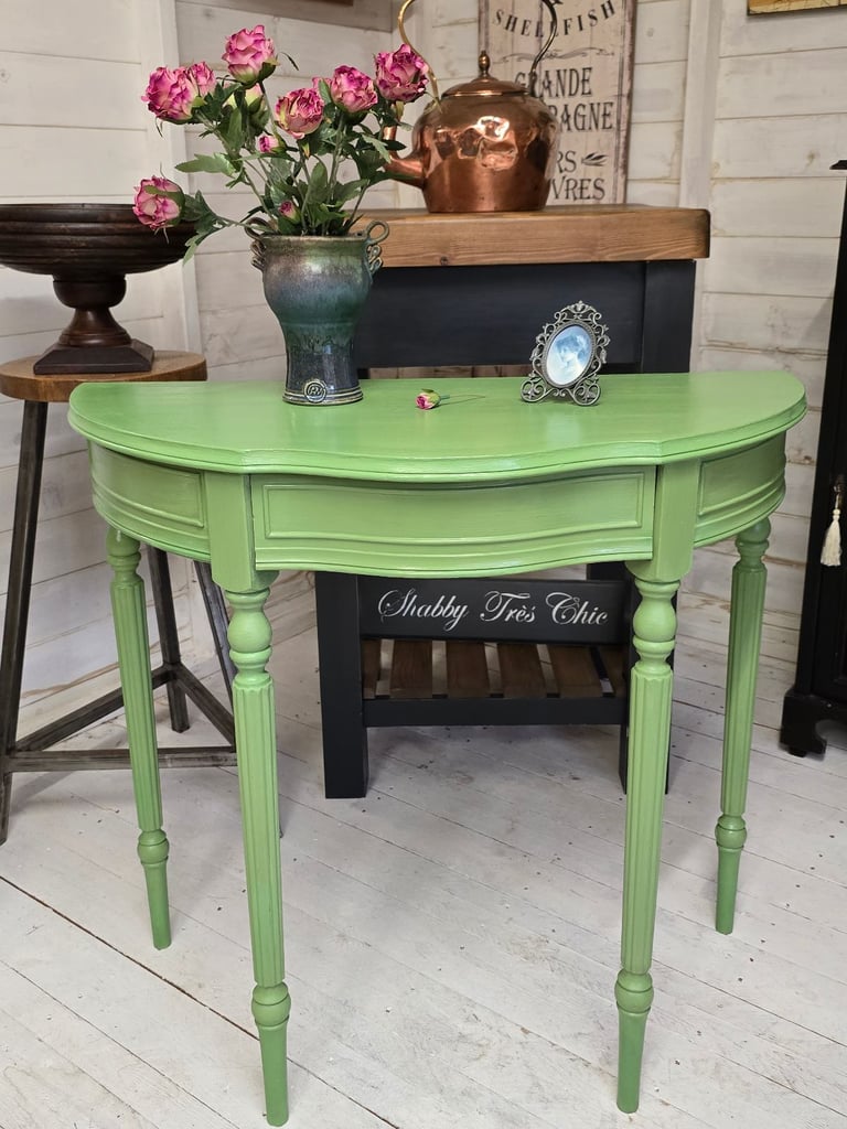 Vintage Half Moon Console Table With Secret Drawer